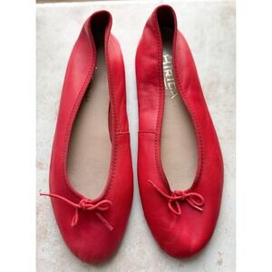 Hirica Red Leather Ballet Flats Made in France Size 42 Bow Detail Round Toe
